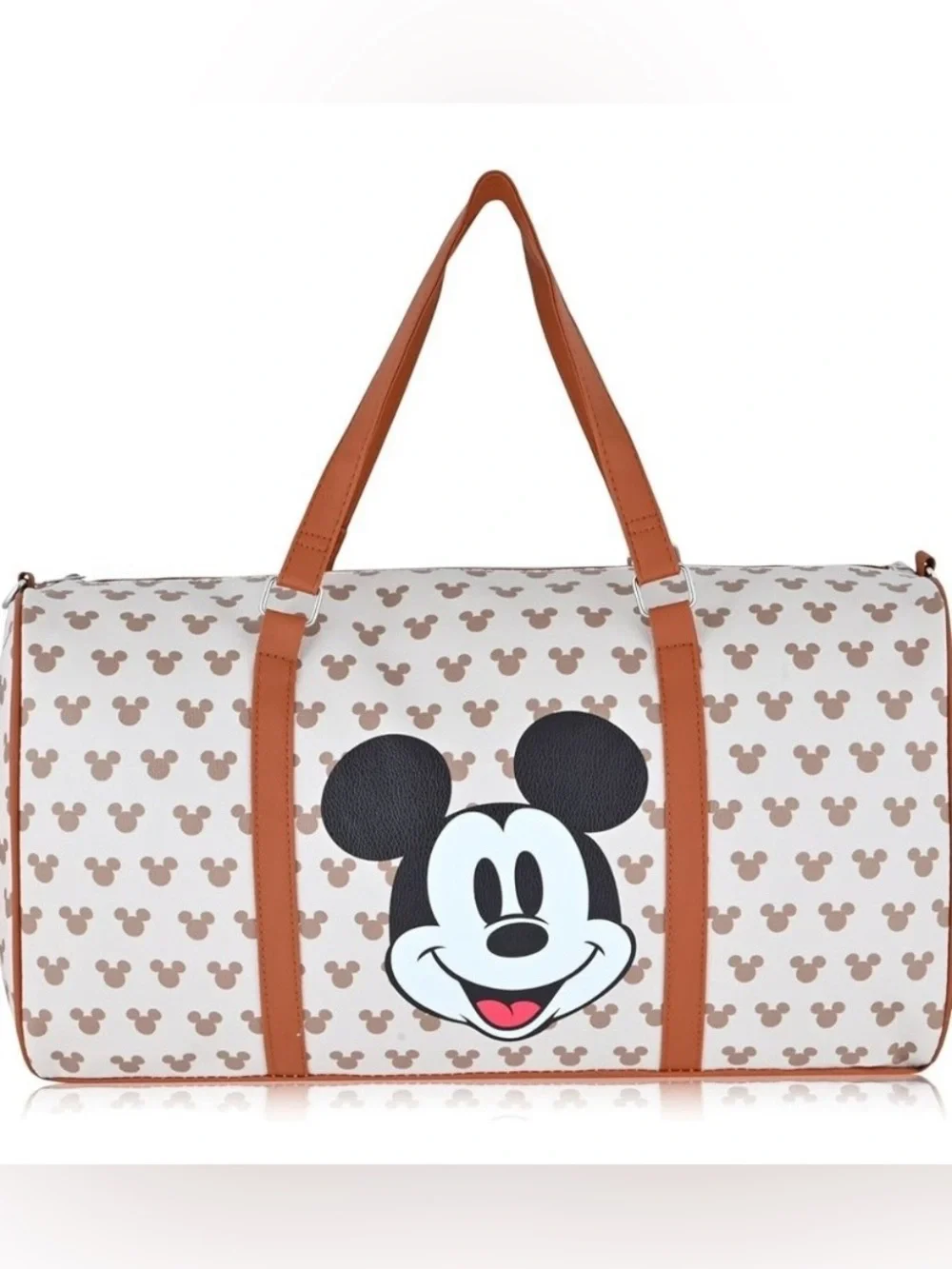 Mickey Mouse Beige & Brown Travel Duffle Bag NWOT